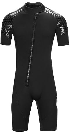 POOSR 3MM Men's Wetsuit Neoprene Short Wetsuit Coverall Wetsuit With Front Zip Suitable For Snorkelling Surfing Swimming,Black,3XL