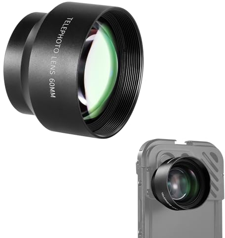 NEEWER HD 60 mm Teleobjektiv, nur für 17 mm Gewinde-Rückplatte, 2-fache Vergrößerung, kompatibel mit SmallRig Neewer, iPhone-, Samsung-Handykäfig-Hülle mit 17-mm-Objektivadapter, LS-41