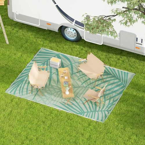 Outsunny Outdoor-Teppich mit Tragetasche, Wendeteppich Kunststoffteppich Wasserabweisender Balkonteppich für Camping, Terrasse, Grün, 365 x 274 cm