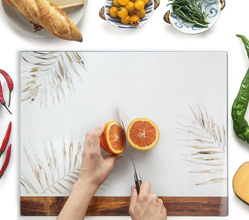 Kitchenville Planche à Découper 50×40 cm en Verre Trempé – Plaque en Verre pour Cuisine, Durable, Résistante aux Rayures et à la Chaleur – Protection de Plan de Travail – Motif Floral