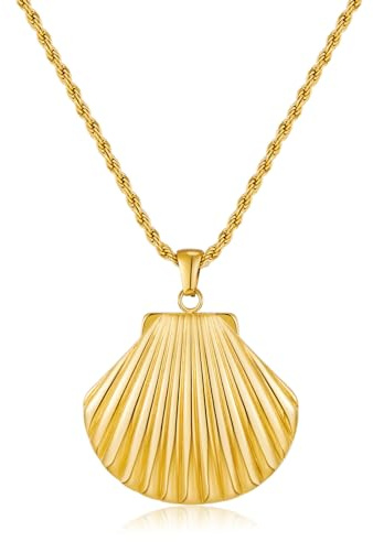WOWORAMA Guldskal halsband för kvinnor boho kammussla snäcka snäcka snäckhalsband vintage hav snäckskal kraghalsband justerbar sommar strandsmycken, Adjustable Size, Mässing, Ingen ädelsten