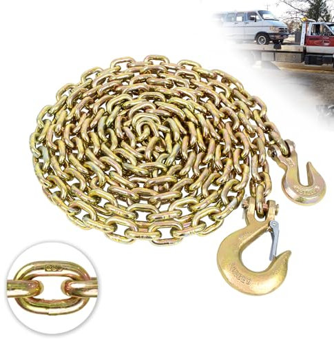 TKK G80 Transport Binder Heavy Duty Chain, 3/8 Inch x 8 Foot Logging Chain with Grab and Sling Hooks, 7,100 lbs Safe Working Load
