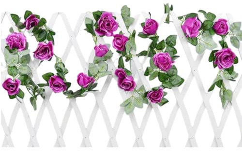 Hitopin Künstliche Blume Girlanden, 1 Stück 240CM Rosarot Rosen Girlande, Rosen Girlanden Vintage, Rosen Blumen Girlande, für Zuhause Wand Garten Hochzeit Bogen Dekor (16 Blumen, Lila)