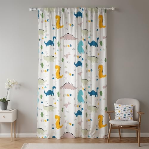 ggaimwf Tende dinosauro per la cameretta dei bambini Verde Uova di Dino Cartoni animati carini Fauna selvatica Jurassic Tende da finestra Linguetta posteriore per tende Asilo nido 107x160cm 1 Pannello