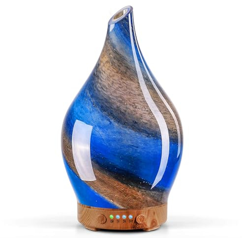 Porseme Diffusore di Aromi 150ml, Umidificatore in Vetro Soffiato a Mano, Diffusore di Oli Essenziali ad Ultrasuoni con Aromaterapia e Luce LED a 7 Colori, Diffusore per Oli Essenziali con Timer