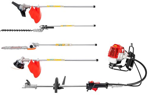 BJTDLLX Desbrozadora de gasolina 4 en 1, podadora de gasolina, 52 CC, 2 tiempos, cortasetos, 2,3 HP, desbrozadora para podar árboles de jardín, 8500 RPM/min, con capacidad de depósito de 0,22 Gal