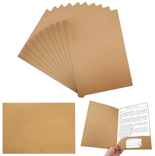 10 Pièces Chemise Cartonnée avec Pochettes, 350 GSM A4 Papier Kraft