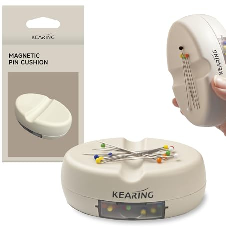 KEARING Coussin à épingles magnétique avec tiroir de rangement – Porte-épingles magnétique puissant pour couture – Organiseur beige pour épingles à matelasser, trombones, vis – Accessoires de couture