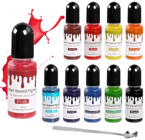 Pigmento a base d'acqua – 10 colori pigmenti colorati per polveri di colata – Set di colori liquidi concentrati per intonaco di calcestruzzo – gesso per colata & resina – 10 ml ciascuno