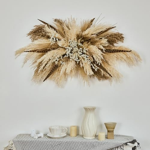 YN HI FLOWER DIY Pampas & Reed Grass Wall Hanging – Natural Rustic Decor for Weddings, Home, and Events (Feather Dusk)