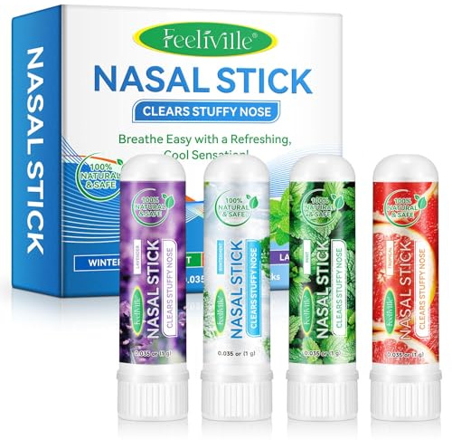 4 Pack Nasal Stick for Blocked Nose Relief,Nasal Inhaler Stick,Nose Unblocker,Aromatherapy Inhaler Instantly Relieve Noses Congestion Restore Your Senses,Cool Feeling Perfect for Work,Study,Travel