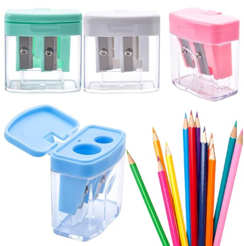 JEYORZY 4pcs Temperamatite,Doppi Fori Temperino Temperini con Contenitore,temperamatite con contenitore piccolo, Temperino con Serbatoio per Diversi Tipi di Matite Studenti Scuola Ufficio Viaggi