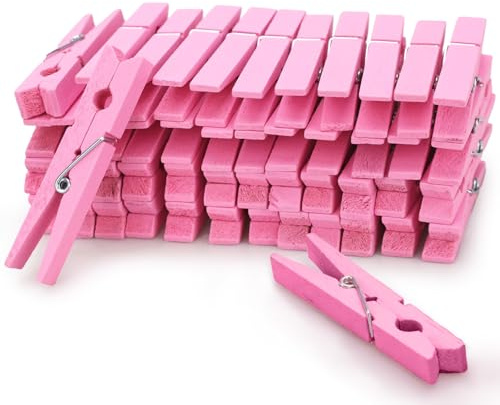 Zeno Rosa träpinnar – 50-pack träklädnypor 7,5 cm med rostbeständig spole, naturliga träklämmor för tvätt, hängande kläder, hantverk och gör-det-själv – rosa