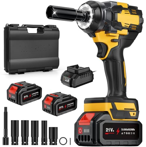 Akku Schlagschrauber 21V, 700Nm Elektrisch Drehschlagschrauber mit LED-Licht, 2x3.0Ah Batterie, 5 Stecknüssen & Verlängerung, Bürstenloser Motor 1/2 Impact Wrench für Radwechsel und Autoreparatur