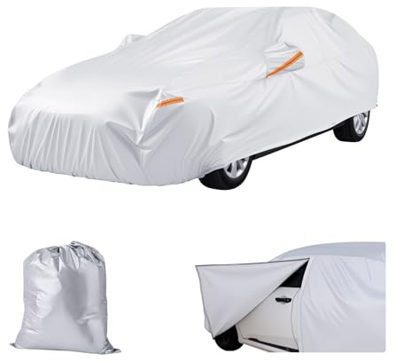 VEVOR Bâche Voiture pour Berlines Européennes Grand Format, Housse de Protection Auto Complète, Couverture Imperméable Toutes Saisons, Protection Contre Soleil Pluie Vent Poussière Neige, Argentée