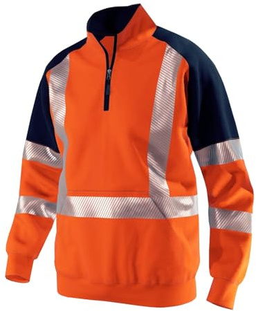 Generisch Felpa da uomo con chiusura lampo a quarto di avvertimento, per autunno e inverno, giacca di avvertimento a contrasto, antivento, calda, comoda felpa da lavoro, Colore: arancione., XXL