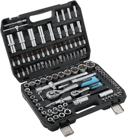 Cecotec Maletín Portaherramientas 108 Piezas ToolBox KRK 4200. 2 Carracas de 72 Dientes, Vasos CR-V de Alta Resistencia, Puntas de Acero S2, Vasos para Llantas, 2 Hebillas Metálicas