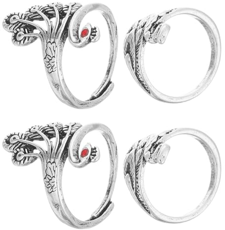 SUPVOX Anillos de Tejer Ajustables de Hilo para Dedo, 4 Piezas Trenzadas, Anillo Abierto de Tensión para Crochet y Suministros para Tejer a Mano, Guía y Protector para Manualidades