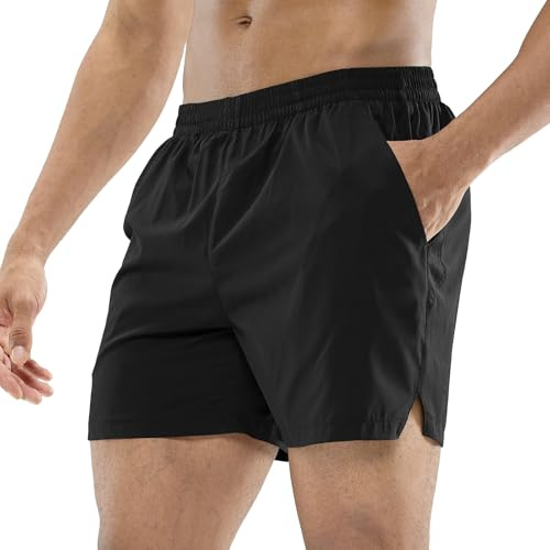 MIER Men's Workout Running Shorts Quick Dry Active 5 Inches Shorts with Pockets, Lightweight and Breathable, Black, S
