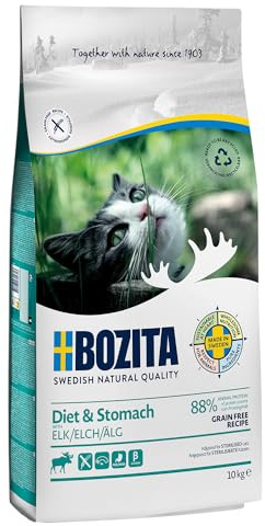 BOZITA Diet & Stomach spannmålsfri med älg – torrfoder för svaga aktiva och överviktiga vuxna katter, 10 kg