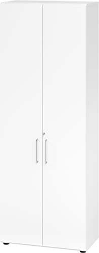 bümö Aktenschrank abschließbar, Büroschrank Holz 80cm breit in weiß - abschließbarer Schrank mit Aktenregal für's Büro & Arbeitszimmer, Büro Möbel Ordnerschrank mit Schloss