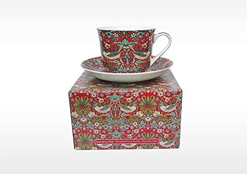 BONE CHINA BREAKFAST CUP/SAUCER WILLIAM MORRIS STRAWBERRY THIEF GIFT BOXED POSTAGE FREE UK