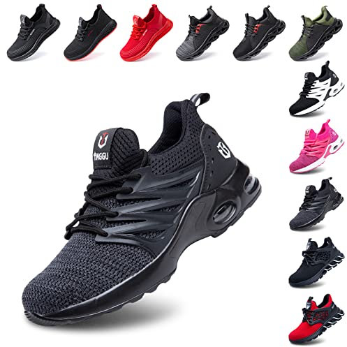 Zapatos de Seguridad para Hombre Zapatillas Seguridad Mujer Zapatos de Trabajo S3 S1 S2 con Puntera de Acero Ligeros Comodos Verano A Negro 40