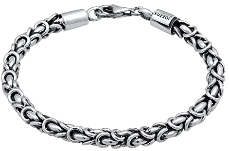Kuzzoi Buddha Silber Armband für Herren, handgefertigtes Königsketten Armband (5 mm) aus oxidierten 925 Sterling Silber, massives Königsarmband für Männer, Länge 19 cm