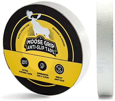Moose Grip - Premium och lätt att rengöra halkskyddstejp för inomhus-/utomhustrappor (Premium, Transparent, 15 m x 2.5 cm)