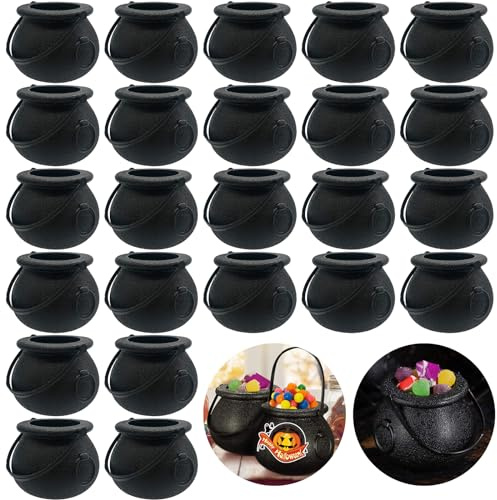 12-pack plastkittel, svart mini häxa kittel med handtag, halloween godis kittel, plast godishållare för festdekorationstillbehör St Patrick's Day