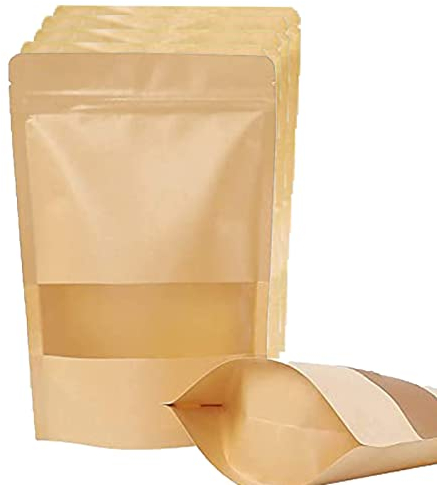 100 Stück Sachet Kraft Alimentaire, Sac Papier Kraft avec Fenetre, Sachet Craft, Petit Sac Cadeau, Pochette Kraft, Pochon Kraft Zip Réutilisable, Brun Sachet Papier pour le stockage des aliments