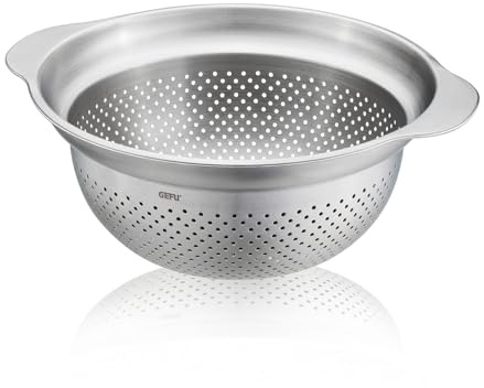 GEFU Küchensieb Seiher PREMIO, Ø 23 cm – feine Perforation, 3-in-1 zum Abseihen, Waschen, Dünsten, Nudelsieb mit 2 Griffen aus Edelstahl