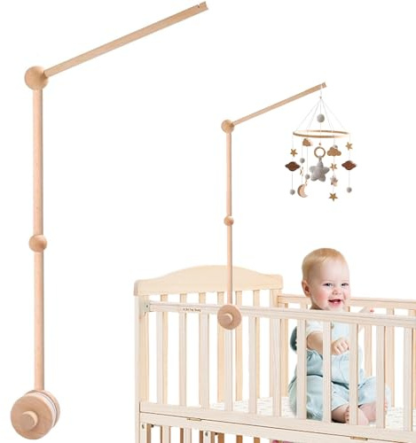 Sunshine Smile mobilhållare i trä för bebis, justerbar mobilhållare i trä för babysäng, skötbord, sängklockhållare, mobilram för barnkammardekor