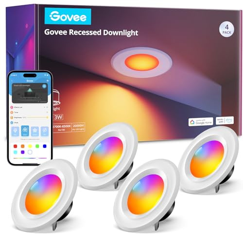 Govee Smart Retrofit Recessed Lighting 6 Inch, Wi-Fi Bluetooth Direct Connect RGBWW Retrofit Can Lights, 65 Scene Modes, Works with Alexa & Google Assistant, 1000 Lumens, 4 Pack