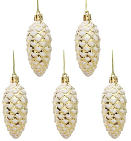 Topways Pine Cone Christmas Tree Baubles Ornaments, Shiny Matte Shatterproof Decoration Balls (Gold) 5 Pcs
