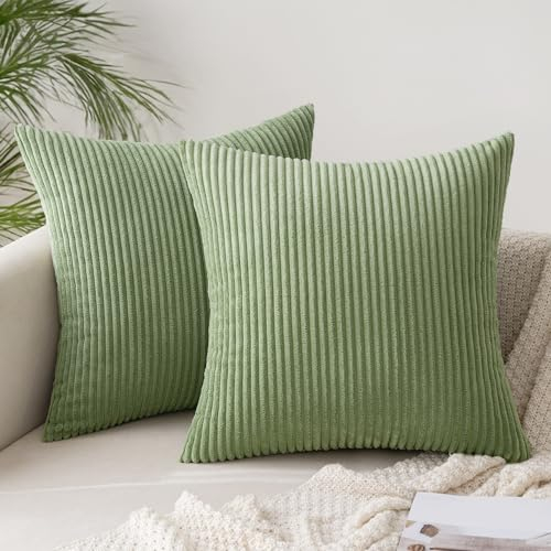 Slozzi 2er Set Kordsamt Kissenbezug Bohnengrün 50x50cm Kissenbezüge Kissenhülle Sofakissen Dekokissenbezug Couchkissen Weich für Sofa Schlafzimmer Wohnzimmer Balkon