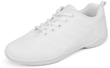 Asyusyu Cheer Shoes White Cheerleading Shoes Meshed Full Sole Dance Sneakers Jazz Trainers for Women Girls-6 UK