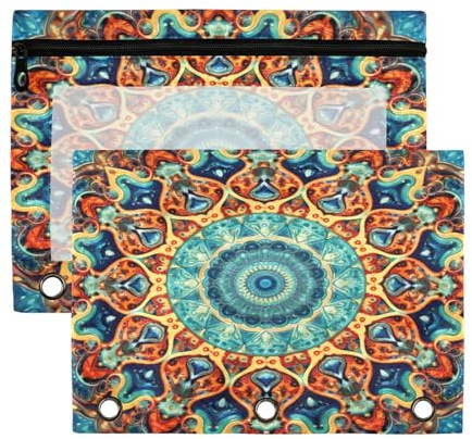 Fuauuyl Estuche circular de esmeralda para carpetas de 3 anillas, estuche transparente con ventana para carpetas, bolsas de lápices con cremallera, paquete de 2, b, one sizex2, Organizador de bolsas