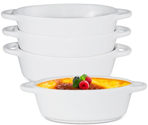 ICEBLUEOR Set of 4 Ceramic Baking Dishes, 300ml Small Baking Dish with Handles for Oven, Lasagne Dish Ceramic Bakeware for Pasta, Tarts, Quiche, Pies, Creme Brulee, Souffle(18.5 x 11 x 4 cm)