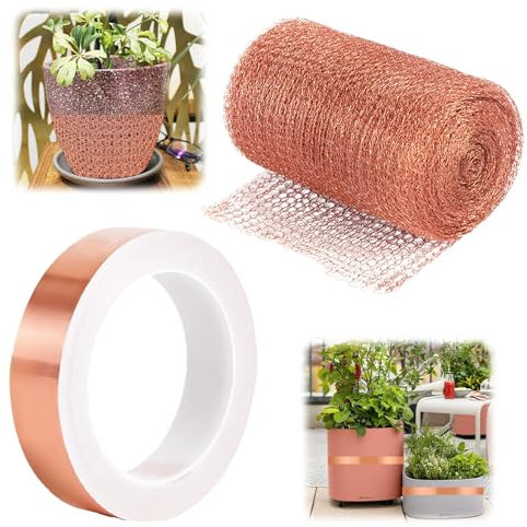 HANGGON Filet Cuivre Anti limaces et escargots Set, 20mm x 20M Filet en Cuivre +3m x 12.7cm – Ruban Haute qualité, pour Protection du Jardin, empêchant Les Rats, Les escargots et Autres parasites