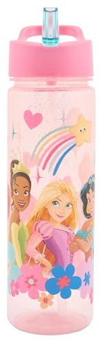 Disney Bouteille d'eau Princesse pour enfants avec paille – 600 ml sans BPA – Bouteille d'eau princesse avec poignée de transport – Bouteille d'eau d'école avec paille amovible