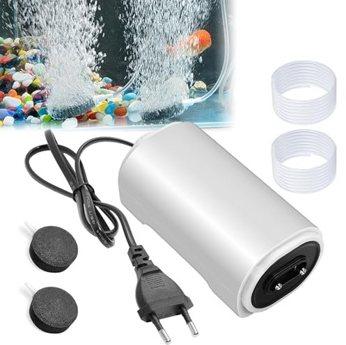 Aquarium Pumpe, Sauerstoffpumpe Aquarium 8 Watts, Aquarium Luftpumpe, Leiser Regelbare Sauerstoffpumpe Doppelloch, Einstellbare Membranpumpe, für Reichhaltige und feine Luftblasen, mit Zubehör