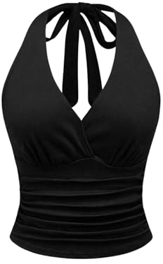 GORGLITTER Women's Sleeveless Crop Halter Neck Top Leopard Print Top | V Neck Tie Backless, Summer Festival Tops, Going Out Tops, Grunge Punk Y2K Tops, Backless Ruched Vest