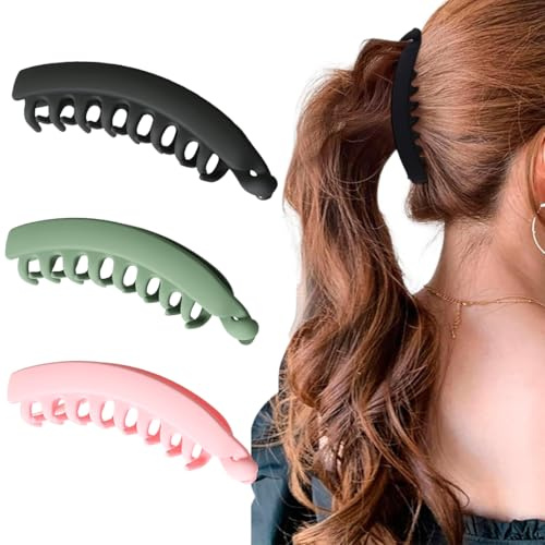 WKRTDY 3 piezas Banana Clip, peines grandes vintage de plátano, Pinza de Pelo de Plátano Retro de Plástico Set, Clip de cola de caballo, pinza de pelo, para Mujeres y Niñas Cabello Grueso y Rizado