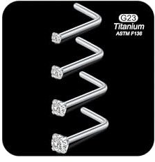 AVYRING Piercing da naso in titanio, 20 g, in argento con zirconi, per donne e uomini, in acciaio chirurgico, 7 millimeters, Titanio