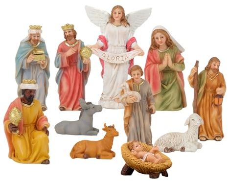 Nativity Scene,Religious Jesus Figurines Manger Home Decor - Christian Family Nativity Miniature Figurines,for Bedroom Desk Shelf Fireplace Office Church School Party Garden Yard Patio