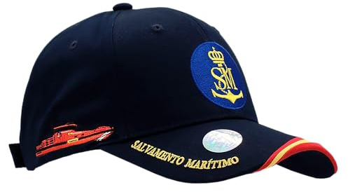 Tacro Gorra Naval Salvamento Marítimo, Diseño Militar, Azul Marino con Emblema SM, Decoración Bandera España, Ajustable
