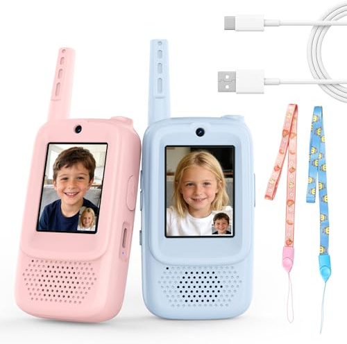 GUYUCOM Video Walkie Talkies for Kids, Ideal Toys Gifts for 3, 4, 5, 6, 7, 8 Year Old Boys & Girls, for Children, Stocking Fillers, with Camera and Five Sound Effects Options