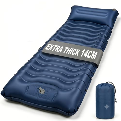 Owelth Colchoneta autohinchable de aire de 14 cm para exterior, colchón de aire grueso con cojín, plegable, compacto, para senderismo, viaje, playa, 192 x 68 x