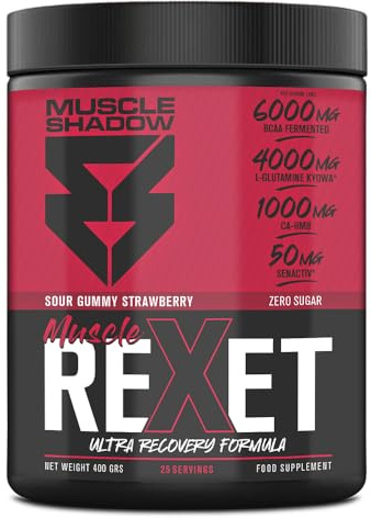 Muscle Shadow Muscle Rexet Ultra Recovery Formula 400 g Sour Gummy Strawberry | BCAA Fermentados · Glutamina Kyowa® · HMB · MSM · SENACTIV® · AstraGin® | Sin Cafeína